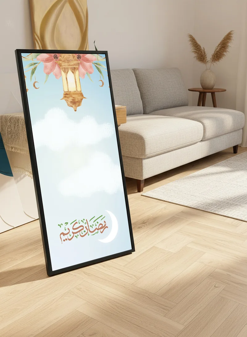 لوحة لوحة كانفاس على إطار خشبي بإطار خارجي أسود مع حامل خلفي بتصميم رمضان كريم